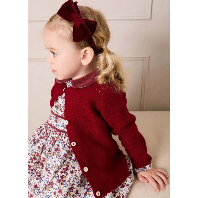 Louisa Floral Velvet Collar Long Sleeve Dress, Burgundy - Dresses - 5