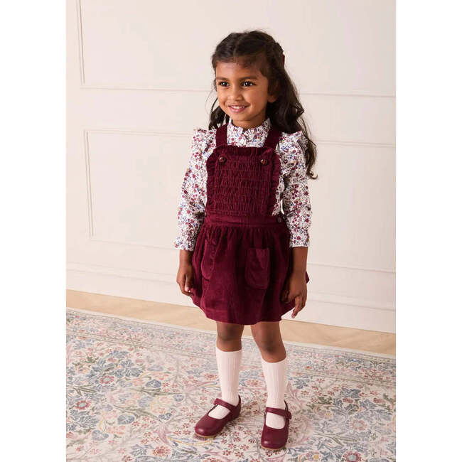 Louisa Floral Ruffle Trim Long Sleeve Blouse, Burgundy - Blouses - 4