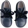 Leather Velvet Ribbon Lace Up Booties, Navy - Booties - 1 - thumbnail