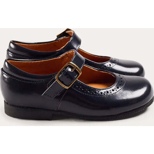 Leather Buckle Detail Mary Jane Shoes, Navy - Mary Janes - 2