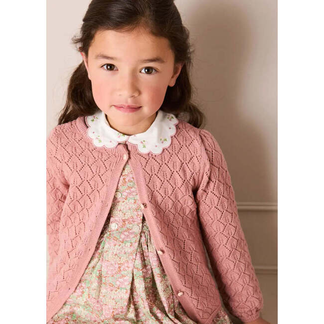 Leaf Openwork Cardigan, Pink - Cardigans - 2