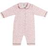 Jane Floral Long Sleeve Footie Pajamas with Burgundy Piping, Pink - Footie Pajamas - 1 - thumbnail