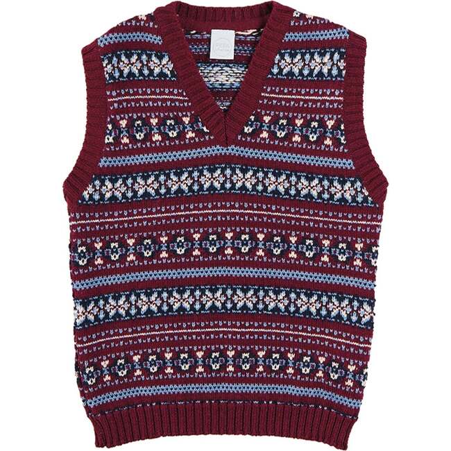 Jacquard Knit Sweater Vest, Burgundy