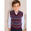 Jacquard Knit Sweater Vest, Burgundy - Sweaters - 2