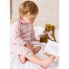 Jane Floral Long Sleeve Footie Pajamas with Burgundy Piping, Pink - Footie Pajamas - 2