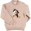 Horse Embroidered Button Detail Jumper, Beige - Sweaters - 1 - thumbnail