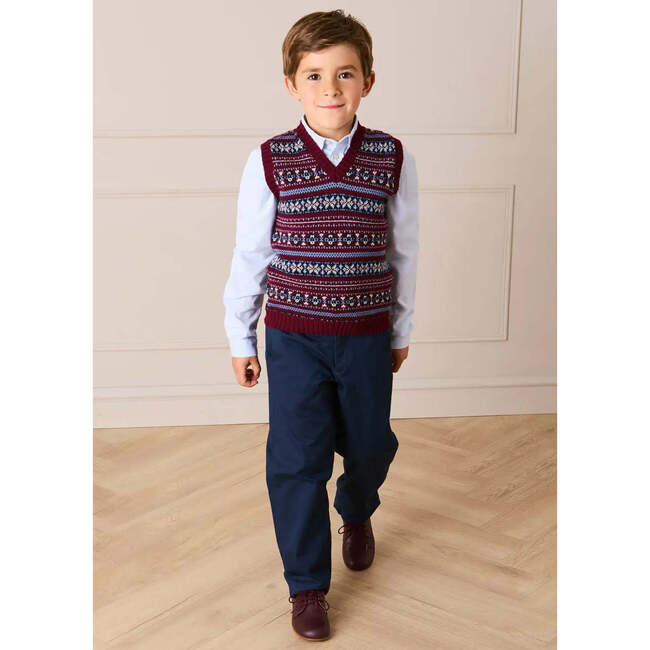 Jacquard Knit Sweater Vest, Burgundy - Sweaters - 3