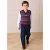 Jacquard Knit Sweater Vest, Burgundy - Sweaters - 3