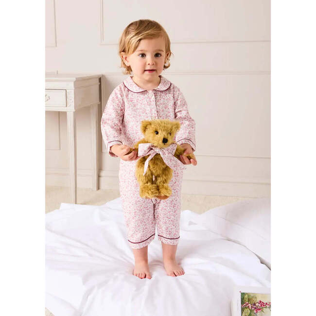 Jane Floral Long Sleeve Footie Pajamas with Burgundy Piping, Pink - Footie Pajamas - 3