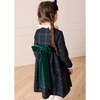 Kinnerton Tartan Hand Smocked Double Breasted Velvet Bow Dress, Green - Dresses - 4