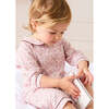 Jane Floral Long Sleeve Footie Pajamas with Burgundy Piping, Pink - Footie Pajamas - 4