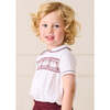 Hand Smocked Peter Pan Collar Short Sleeve Two Piece Set, Burgundy - Mixed Apparel Set - 4
