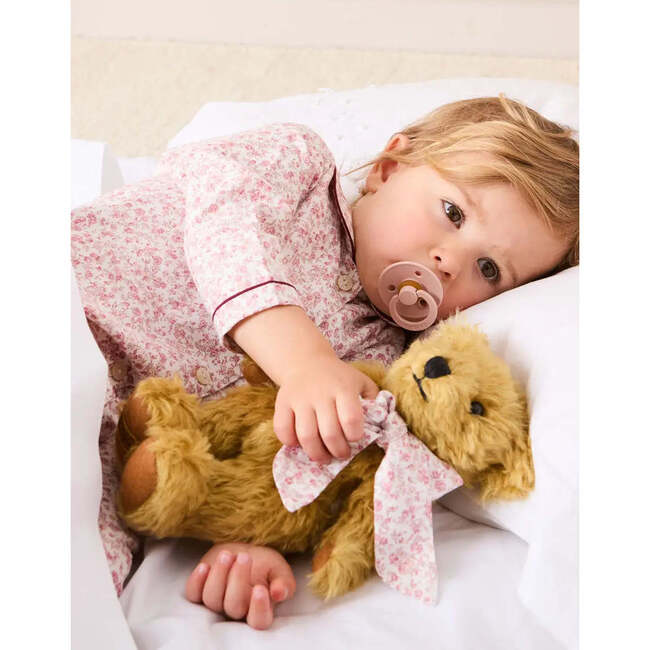 Jane Floral Long Sleeve Footie Pajamas with Burgundy Piping, Pink - Footie Pajamas - 5