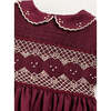 Hand Smocked Peter Pan Collar Short Sleeve Dress, Burgundy - Dresses - 6