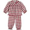 Francis Tartan Velvet Trim Pajamas, Red - Pajamas - 1 - thumbnail