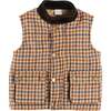 Vincent Check Velvet Collar Pocket Detail Vest Gillet, Brown - Coats - 1 - thumbnail