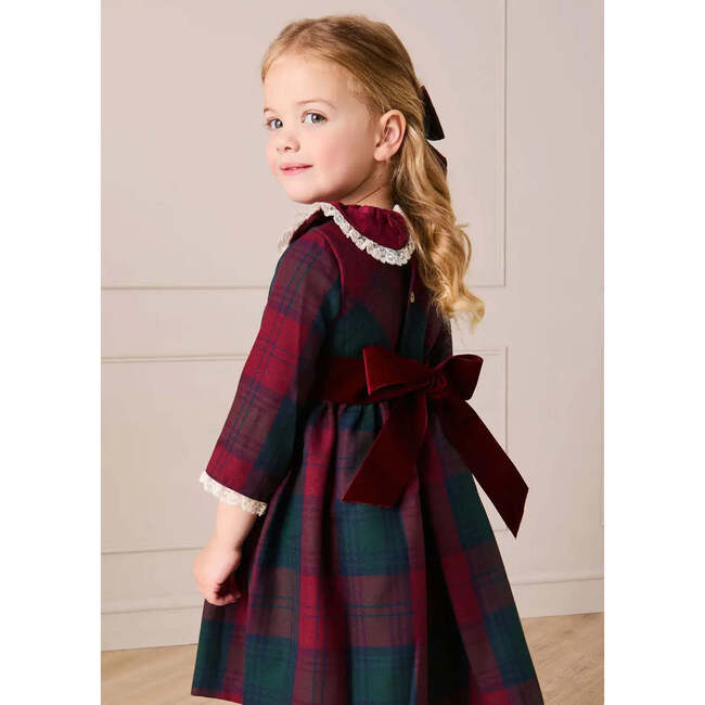 Grovesnor Tartan Lace Detail Velvet Bow Dress, Red - Dresses - 3
