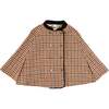 Vincent Check Velvet Collar Gold Button Detail Cape, Brown - Coats - 1 - thumbnail