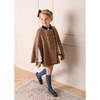 Vincent Check Velvet Collar Gold Button Detail Cape, Brown - Coats - 2