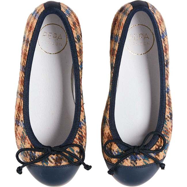 Vincent Check Tweed Ballerina Shoes, Brown