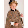 Vincent Check Velvet Collar Gold Button Detail Cape, Brown - Coats - 3