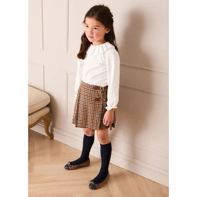 Vincent Check Buckle Detail Pleated Skirt, Brown - Skirts - 2