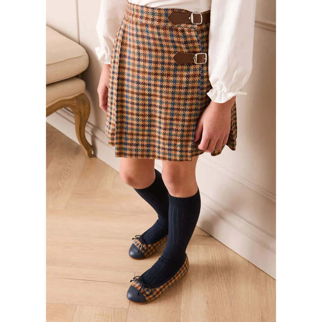 Vincent Check Buckle Detail Pleated Skirt, Brown - Skirts - 3
