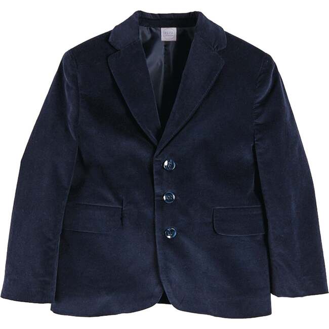 Velvet Three Button Blazer Jacket, Navy