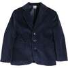 Velvet Three Button Blazer Jacket, Navy - Coats - 1 - thumbnail