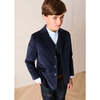 Velvet Three Button Blazer Jacket, Navy - Coats - 3