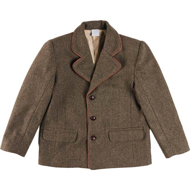 Tweed Blazer with Suede Elbow Patches, Green