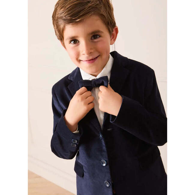 Velvet Three Button Blazer Jacket, Navy - Coats - 4