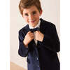 Velvet Three Button Blazer Jacket, Navy - Coats - 4