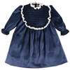 Velvet Hand Smocked Lace Detail Long Sleeve Dress, Navy - Dresses - 1 - thumbnail
