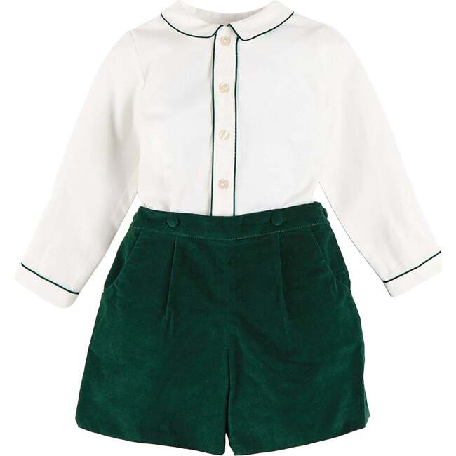 Velvet Contrast Trim Long Sleeve Two Piece Set, Green