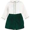 Velvet Contrast Trim Long Sleeve Two Piece Set, Green - Mixed Apparel Set - 1 - thumbnail