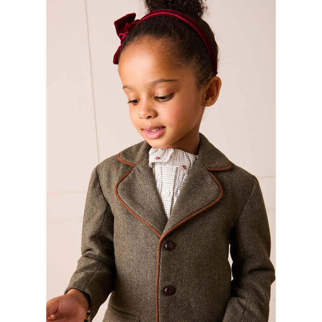 Tweed Blazer with Suede Elbow Patches, Green - Coats - 2