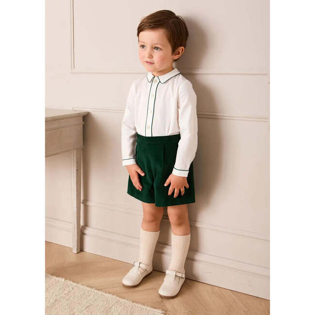 Velvet Contrast Trim Long Sleeve Two Piece Set, Green - Mixed Apparel Set - 2