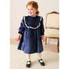 Velvet Hand Smocked Lace Detail Long Sleeve Dress, Navy - Dresses - 2