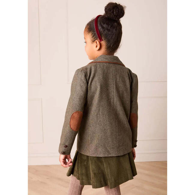 Tweed Blazer with Suede Elbow Patches, Green - Coats - 4