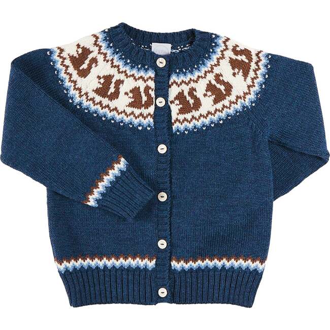 Squirrel Jacquard Knitted Cardigan, Navy