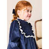 Velvet Hand Smocked Lace Detail Long Sleeve Dress, Navy - Dresses - 4