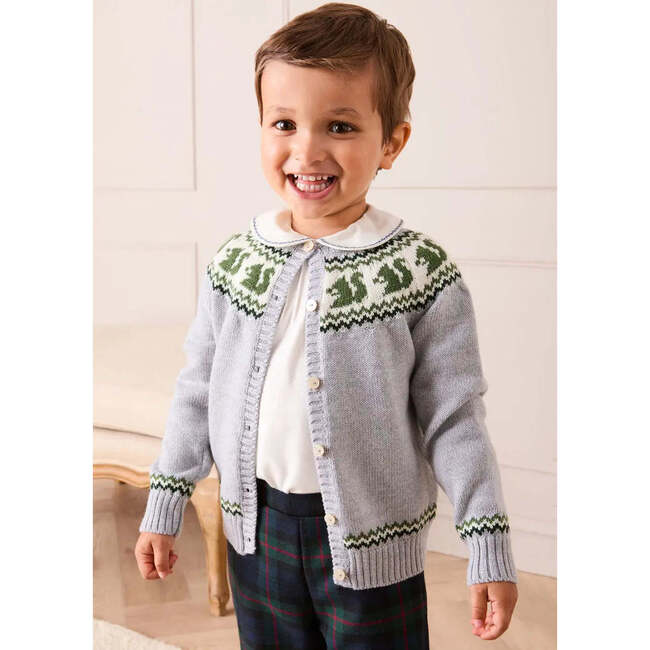 Squirrel Jacquard Knitted Cardigan, Grey - Cardigans - 2