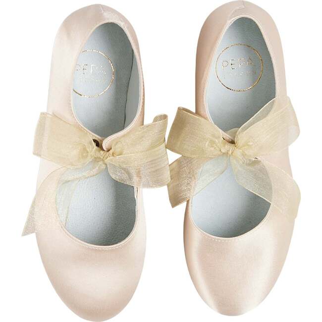 Satin Organza Bow Party Shoes, Champagne