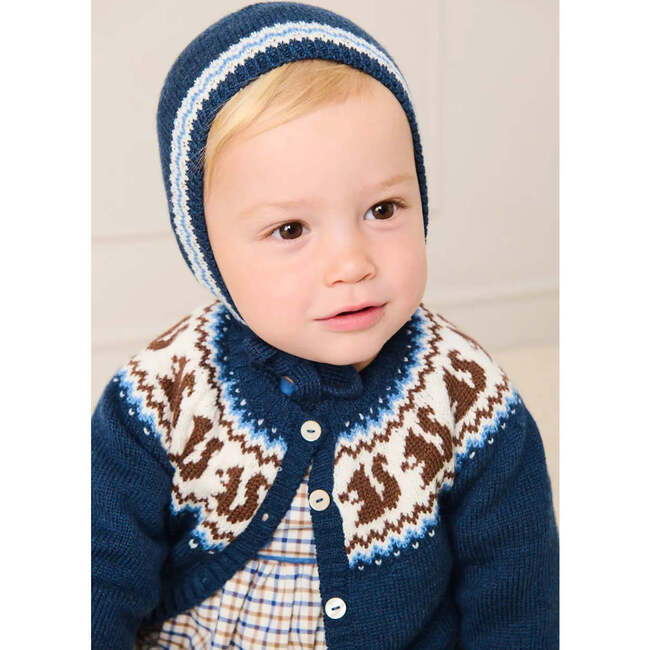 Squirrel Jacquard Knitted Cardigan, Navy - Cardigans - 3