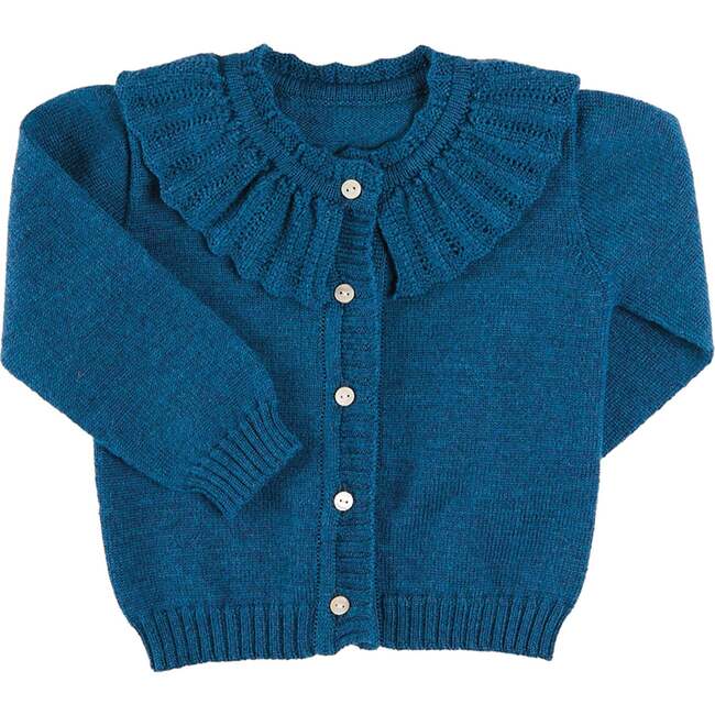 Ruffle Collar Cardigan, Blue