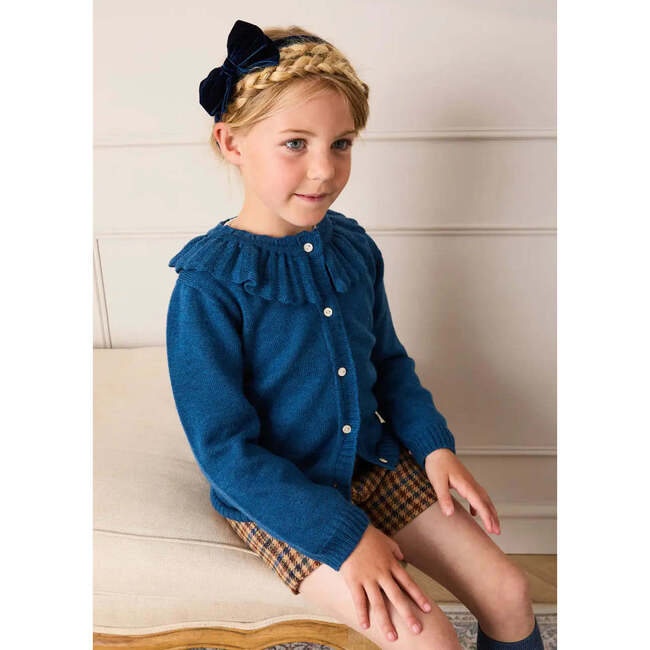 Ruffle Collar Cardigan, Blue - Cardigans - 2