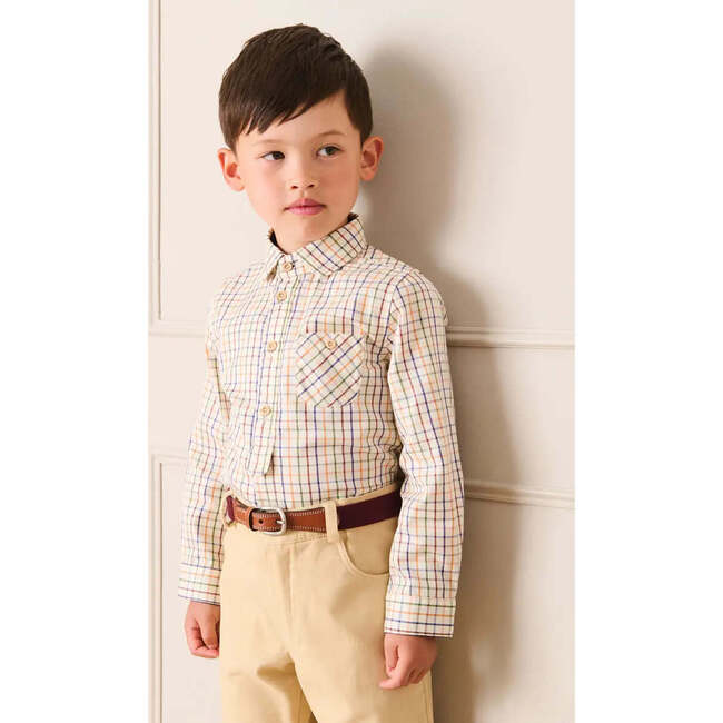 Rutland Check Polo Collar Long Sleeve Shirt, Beige - Shirts - 3