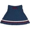 Pleated Bow Detail Striped Trim Skirt, Navy - Skirts - 1 - thumbnail
