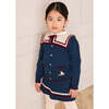 Pleated Bow Detail Striped Trim Skirt, Navy - Skirts - 2